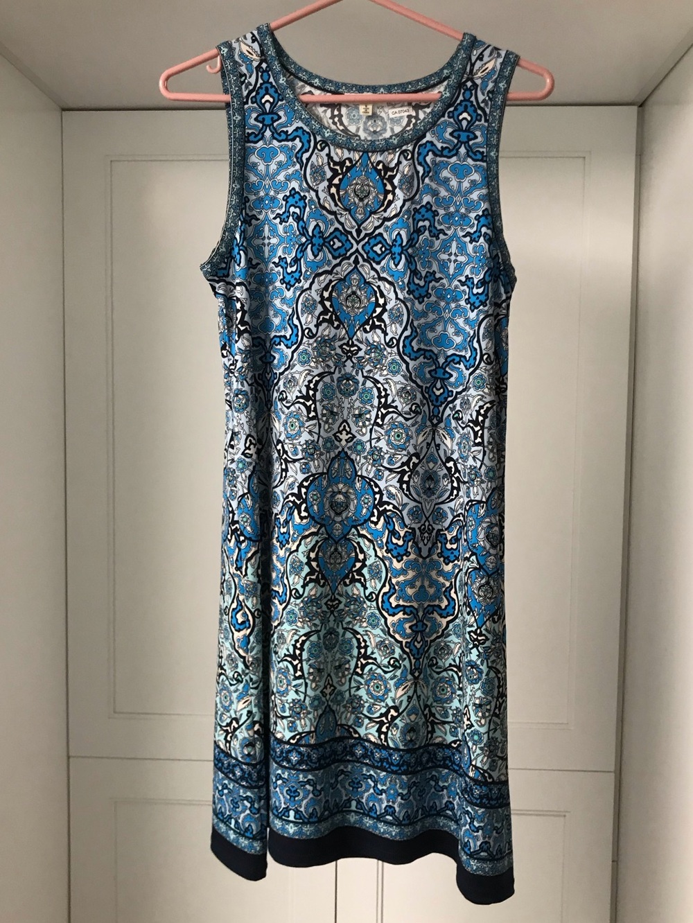Max Studio Sleeveless Blue Patterned Midi Dress US S